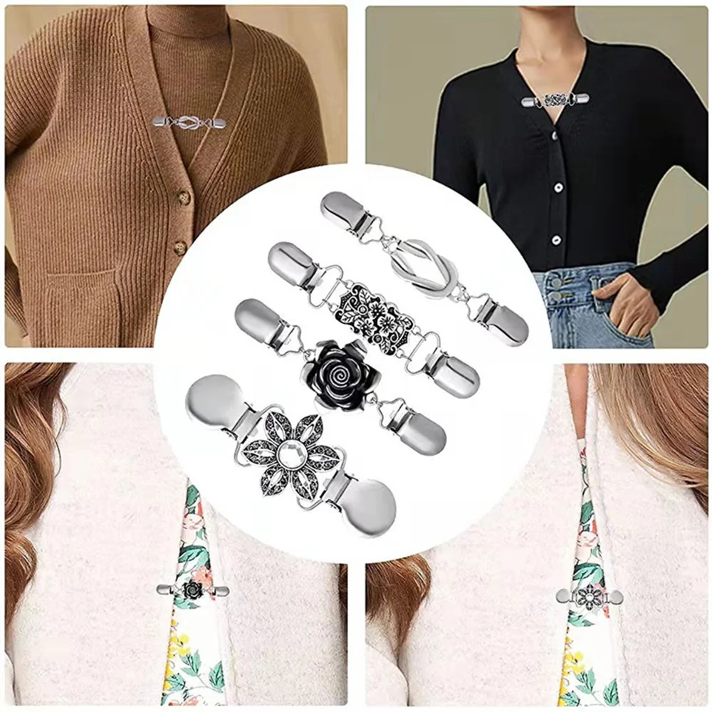 Clothing Decor Vintage Sweater Cardigan Clip Duck-mouth Clips Beaded Pearl Pin Brooch Shawl Shirt Collar Buckles Charm Gift 1PC