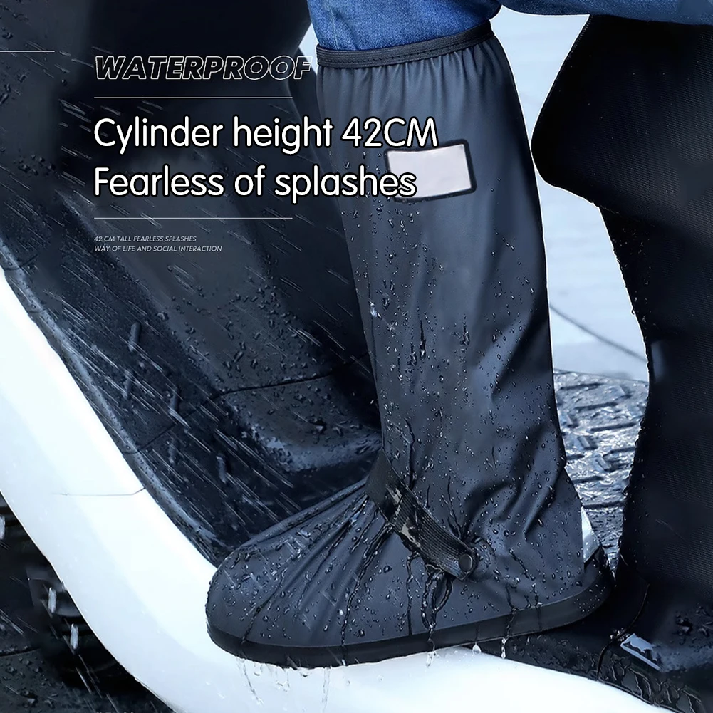 1 Pair Waterproof Rain Boot Shoe Cover with Reflector Anti Slip Walking Boot Protector Sleeve for Rainy Day