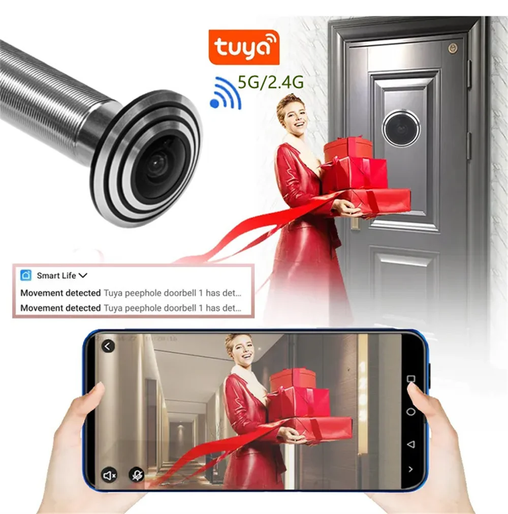Door Camera Eye Wifi 16MM Diameter Tuya Smart Mini Peephole Security Hole Door Cat Eye 1.66mm Wide-angle 5G 2.4G P2P ONVIF RTSP 4