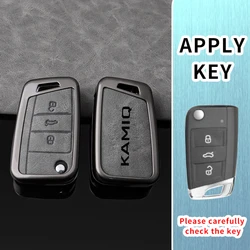 Skoda Kamiq Premium Leather & Metal Car Key Protector with Keychain (Grey shell)