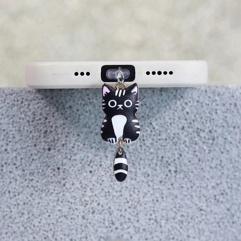 귀여운 움직이는 꼬리 고양이 액세서리, DIY 동물 참, 휴대폰 충전 포트 먼지 마개