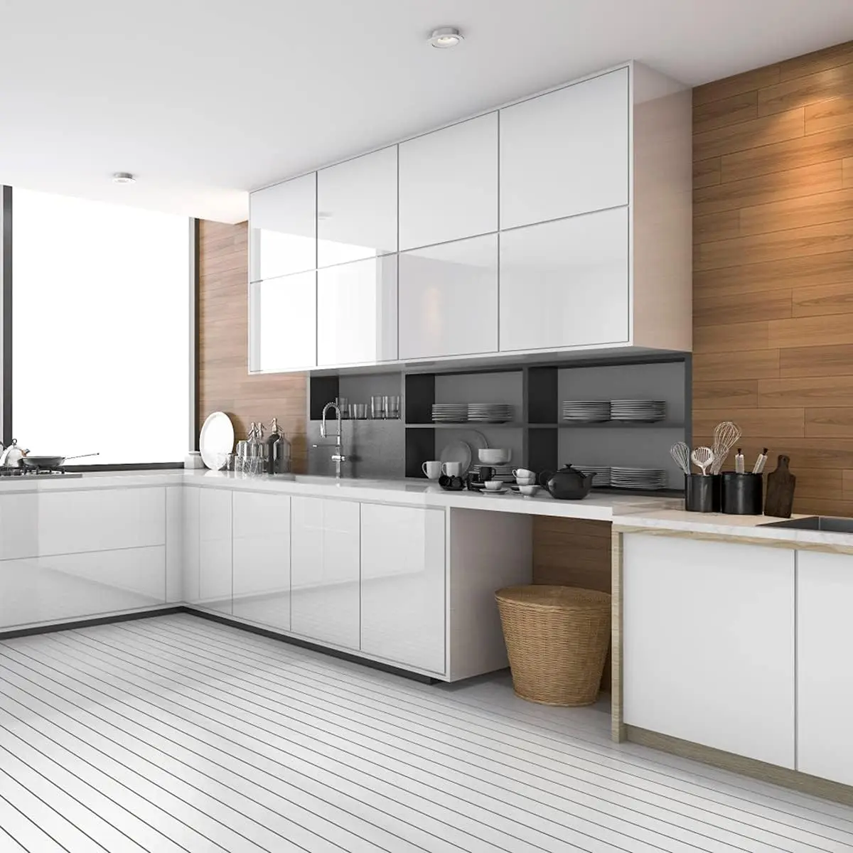 PVC Self Adhesive Wall Paper Shiny  White DIY Decorative Film Furniture Renovation Stickers Kitchen Cabinet Waterproof Wallpaper 5