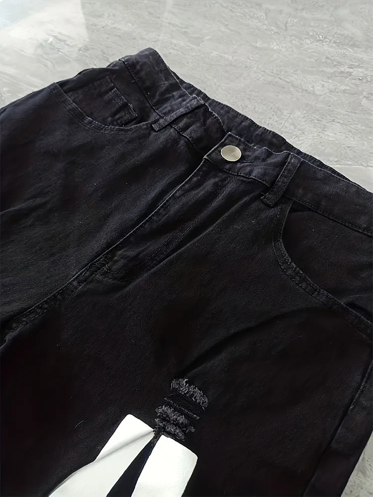Jeans Men Elastic Waist Ripped Skinny Jean Men Jeans Skinny Printed Stretch Denim Pants for Daily Wear Trousers
