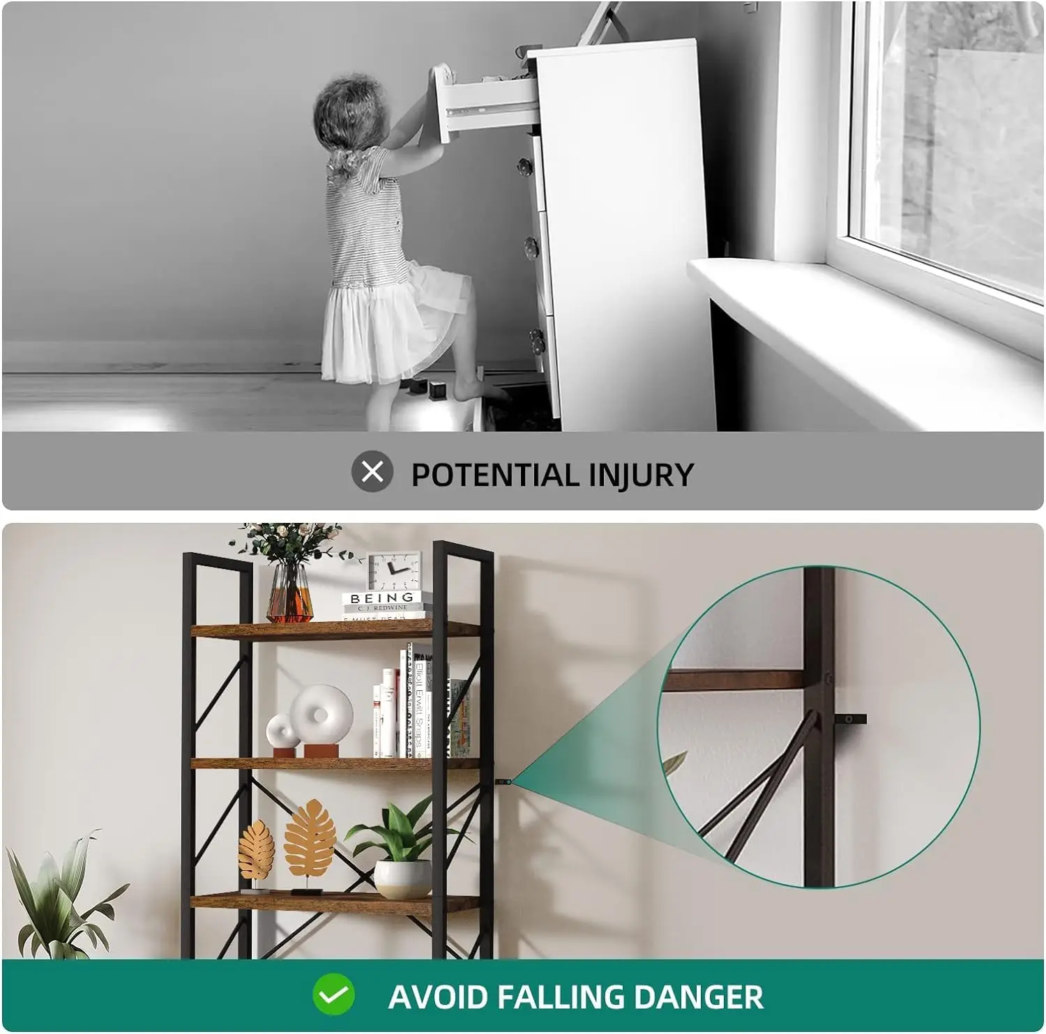 رف كتب مكون من 5 طبقات، رف كتب أبيض حديث كلاسيكيًا...