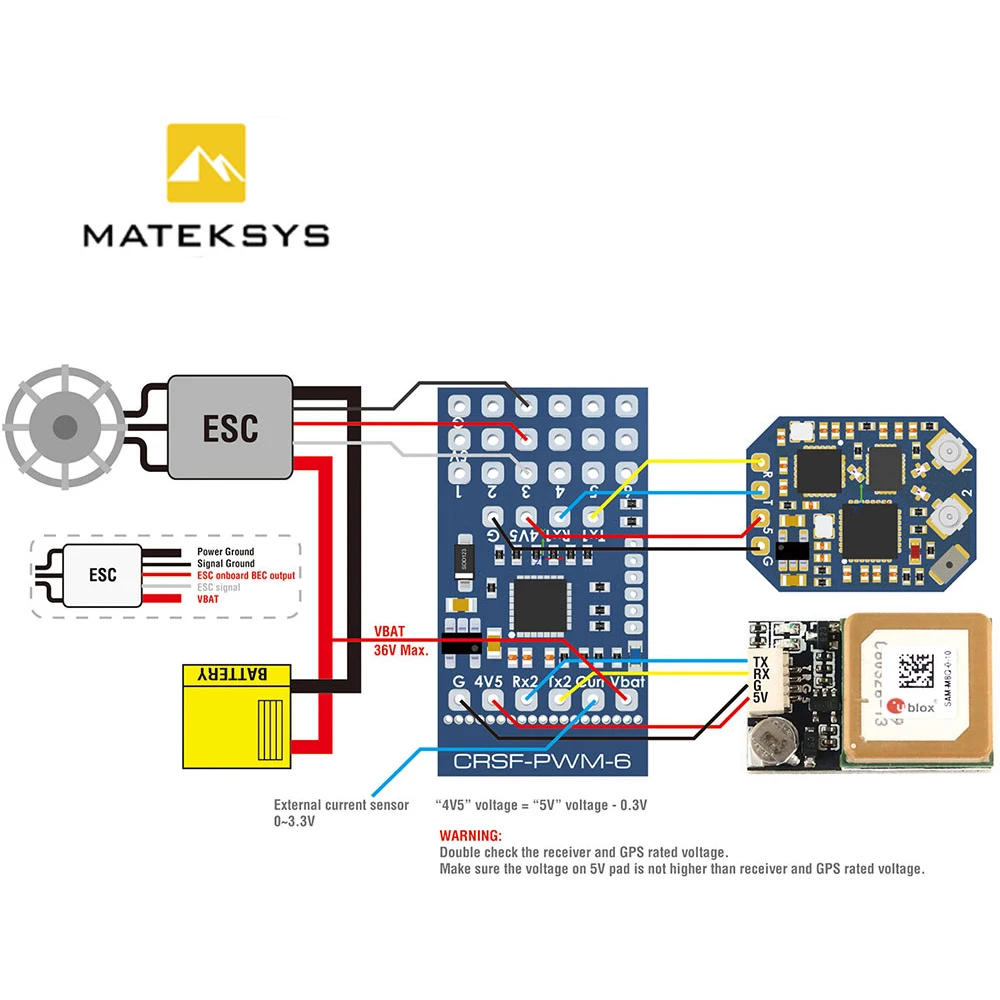 MATEK CRSF-PWM Convertisseur 6/10 canaux pour TBS Crossfire