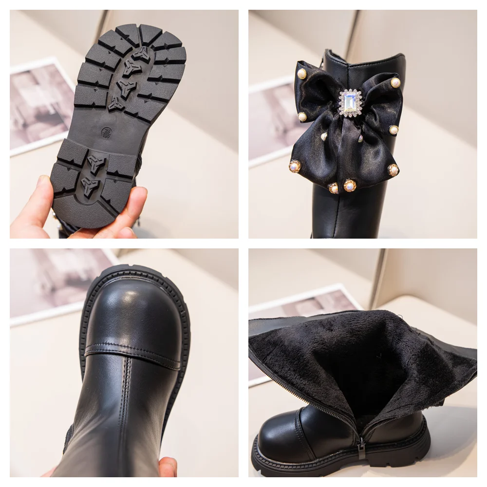 Girls Leather Mid Calf Boots Winter Kid Boots