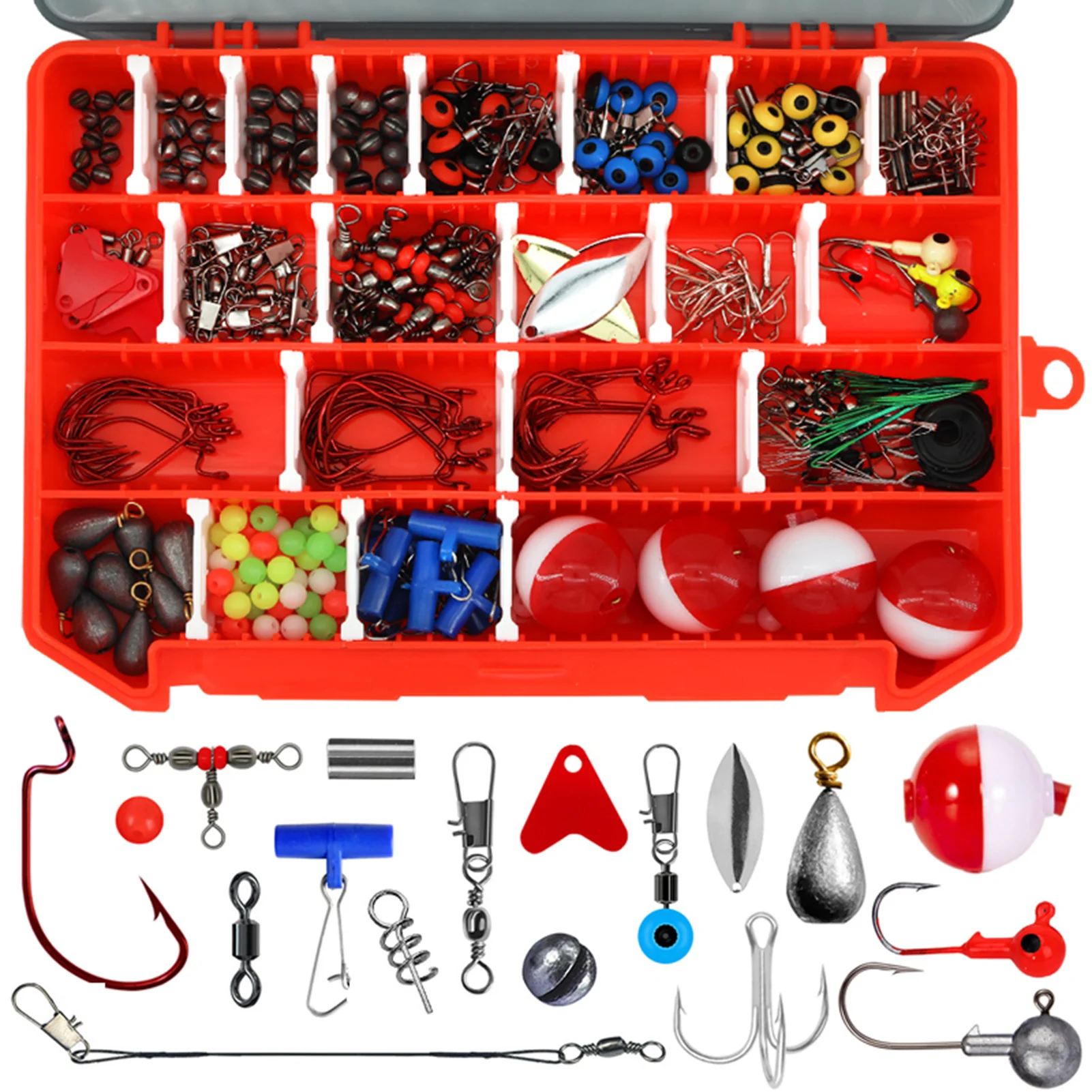 263pcs Fishing Accessories Fishing Tackle Kit Swivels Hooks Split Shots