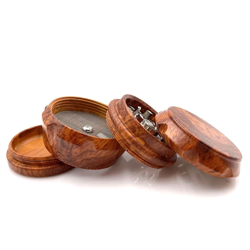 40mm Wood Grain Herb Spice Grinder 4-Layer Metal Grinder Christmas Gift Men's Special Tool