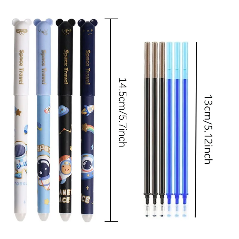 Astronaut Panda 16pcs/mix Erasable Pen 0.5mm Fine Point Friction Pens with Erasers Black Blue Ink School Writing Stationery 2