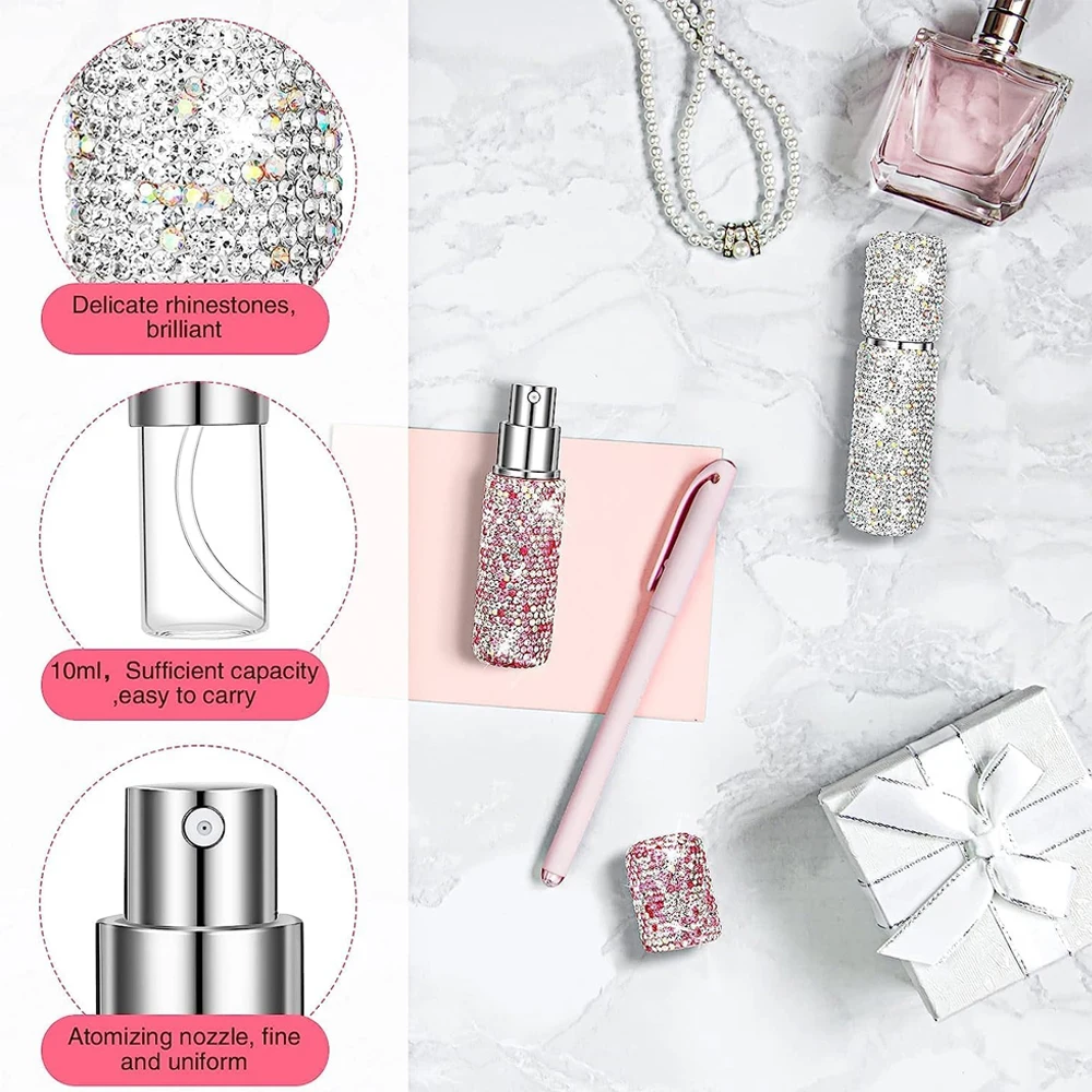 Bling Rhinestone 10ml Refillable Perfume Spray Bottle Easy Refillable Empty Perfume Dispenser Aftershave Atomizer Spray Bottle