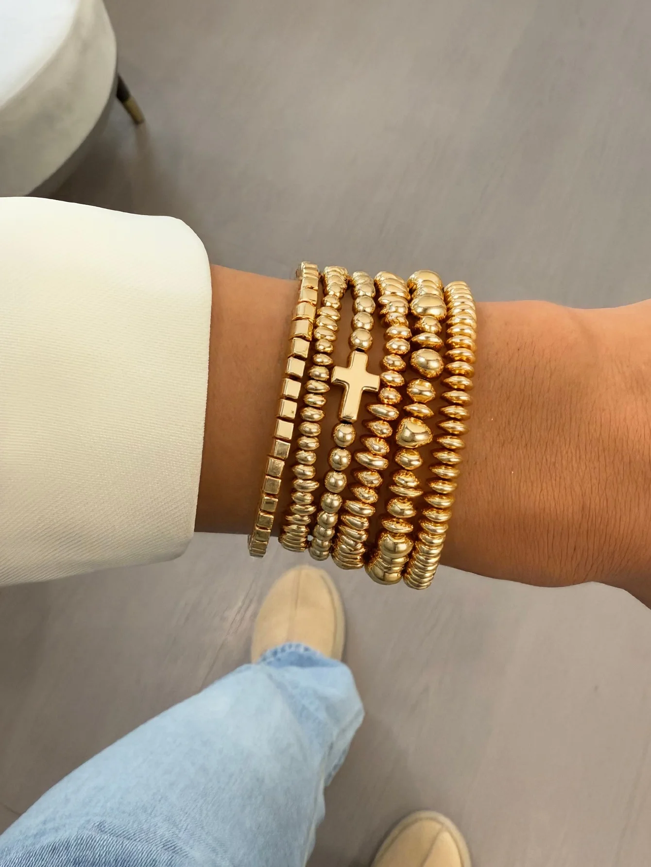 Bohemian Square Shaped CCB Bead Stacked Elastic Bracelet Women