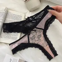 Culotte Patchwork en Maille Respirante avec Nministériels d Papillon Floral, String à Volants en Dentelle, Culotte Transparente, Taille Basse Ajourée pour Dame 4