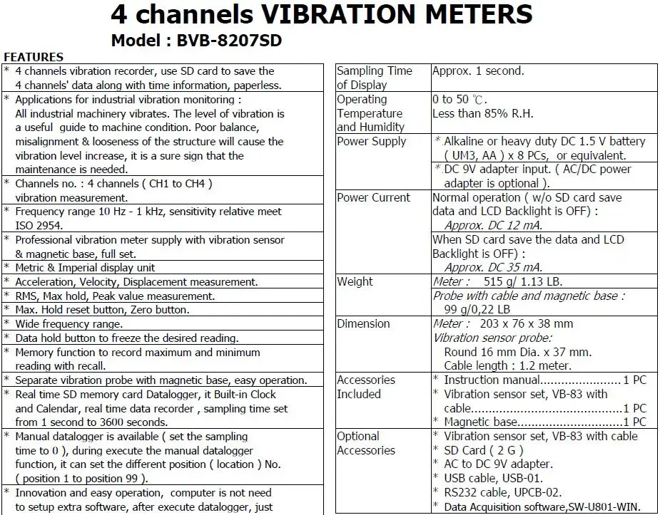 Lutron BVB-8207SD 4 Channel Digital Vibration Meter Real-Time Data Recorder Analyzer for Industrial Use detail image 1