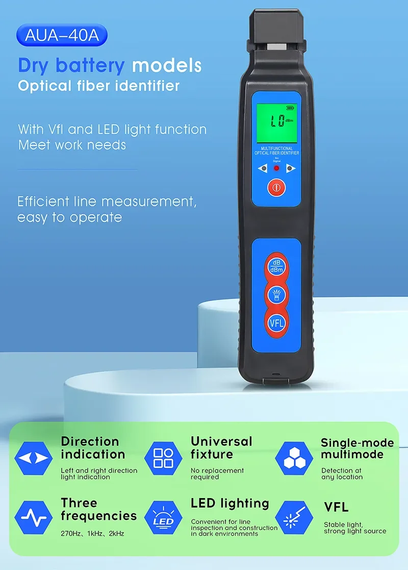 

Fiber Optic Identifier Live Fiber Optical Identifier AUA-40A with Built in 10mw Visual Fault Locator Traffic detector