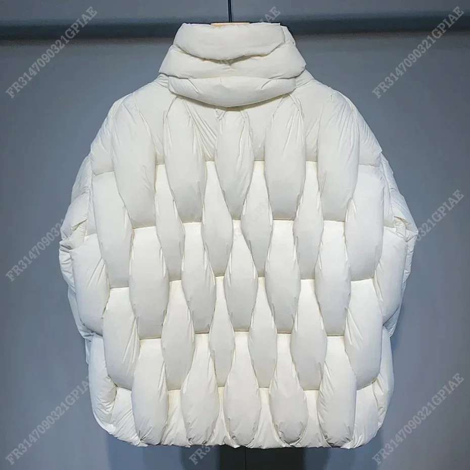 Unisex Thick Parkas Jackets Women Luxury Designer Square Weave High Collar Warm Jacket Casual Oversized Warm Puffer Bubble Coat 4