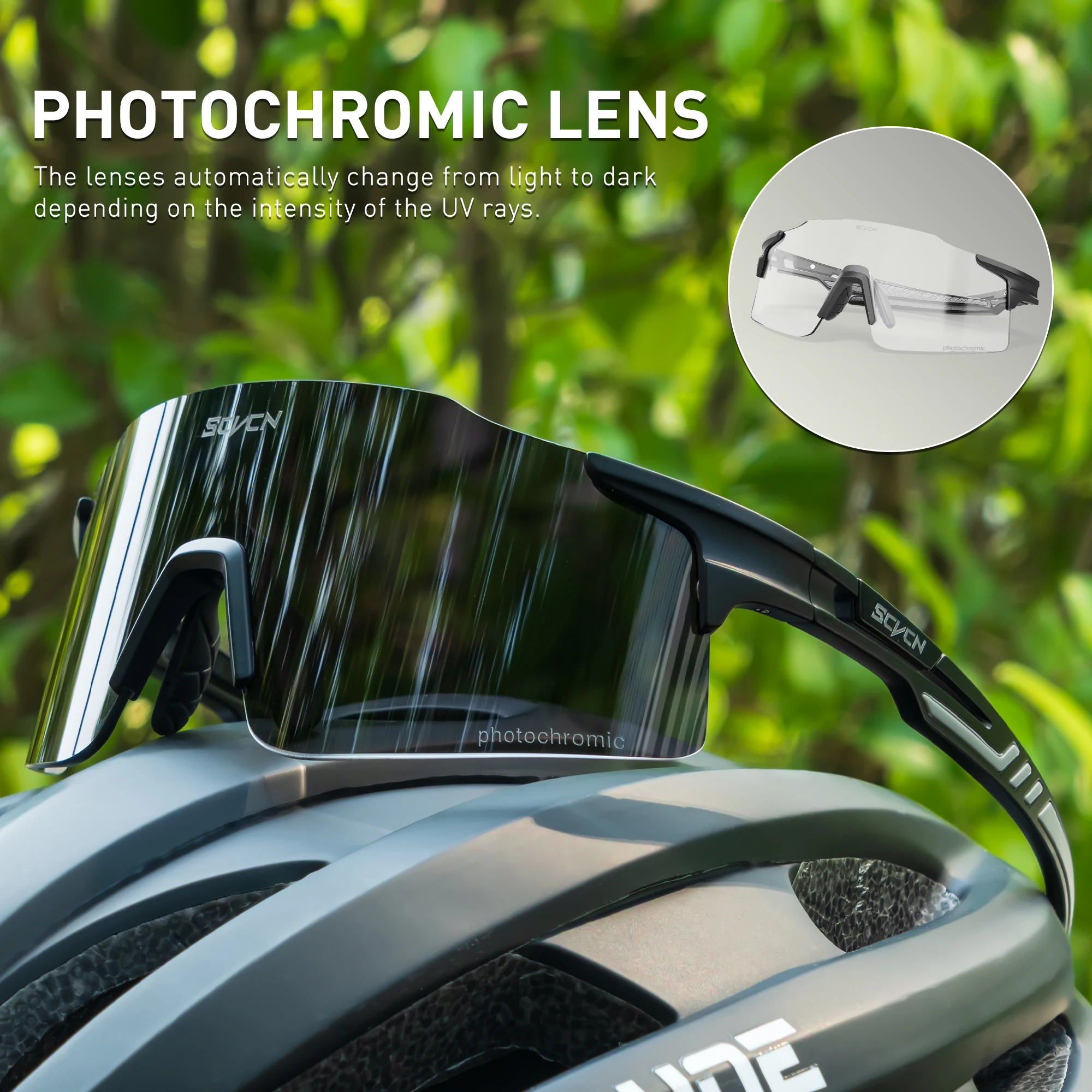 SCVCN Photochromic Sunglasses Cycling Glasses Outdoor Cycling Road Mountain Bike Glasses Men and Women Casual Hiking Windproof
