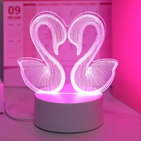 Swan 3D Night Light, USB Monochrome Pink Desk Lamp 1