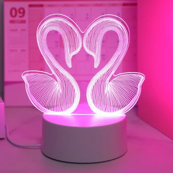 Swan 3D Night Light, USB Monochrome Pink Desk Lamp 1