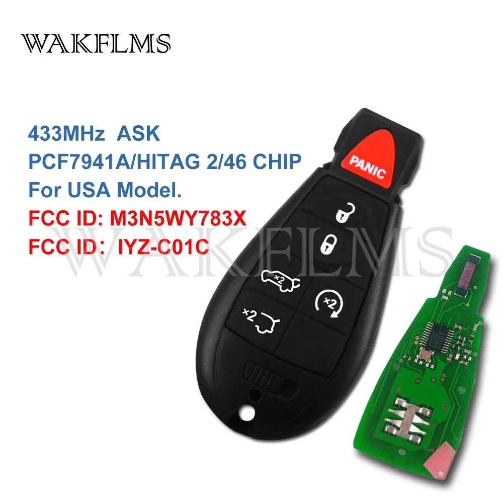 5+1 buttons 433MHZ Remote Smart Key fob For Chrysler Jeep
