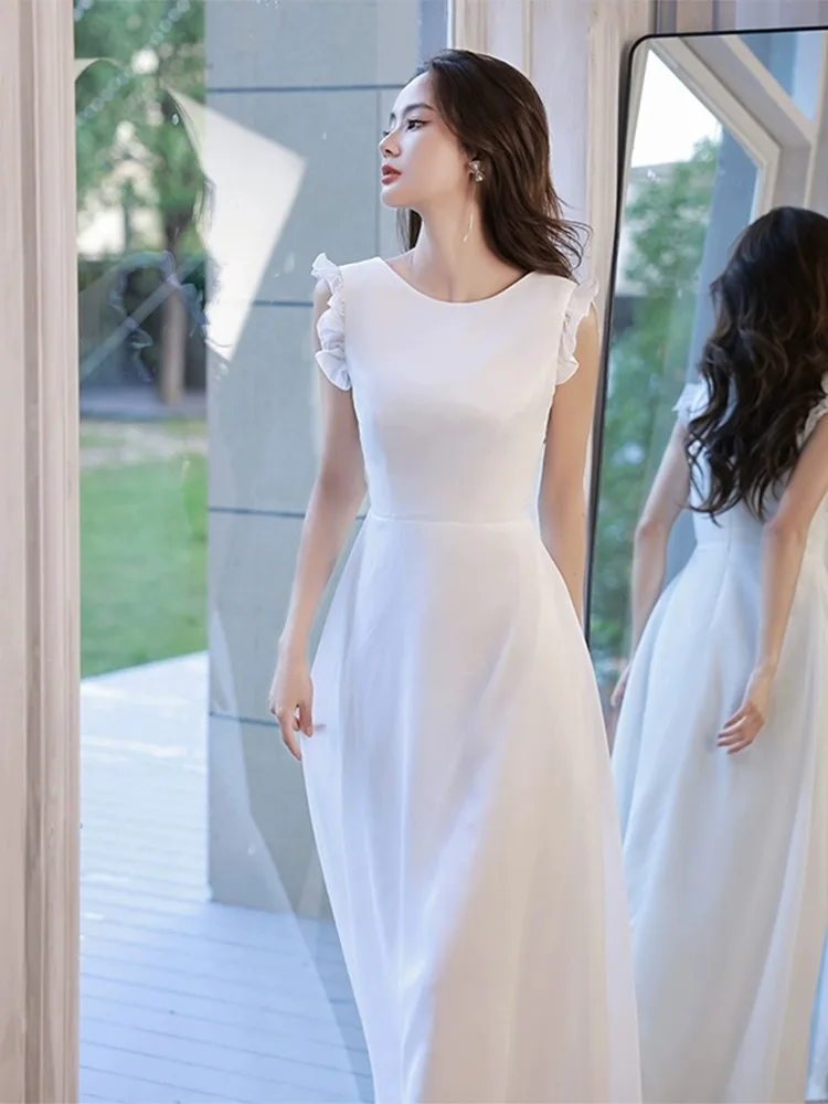 Customized Women White Long Bridal Wedding Party Dresses O-Neck Sleeveless  Evening Dress Graduation Gowns Sweet Vintage Gown - AliExpress 320