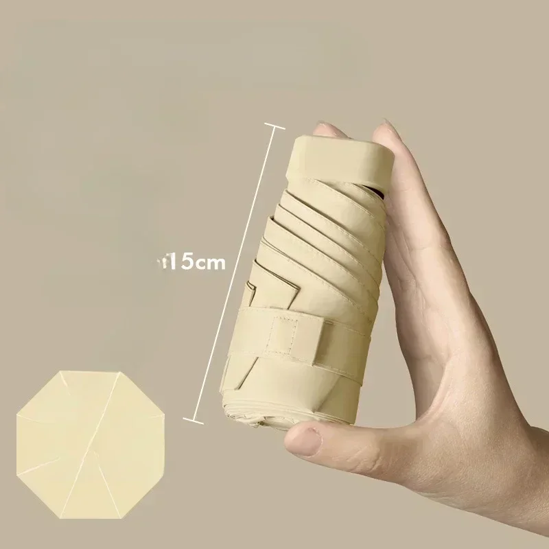 여성용 컴팩트 휴대용 비닐 태양 우산, 자외선 차단 미니 우산, 비 또는 빛나는 포켓 우산