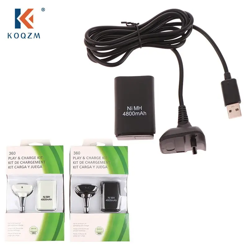 

Аккумуляторная батарея 4800 мАч для Xbox 360, черный/белый цвет, Беспроводная игровая версия с USB-кабелем для зарядки, 1 комплект