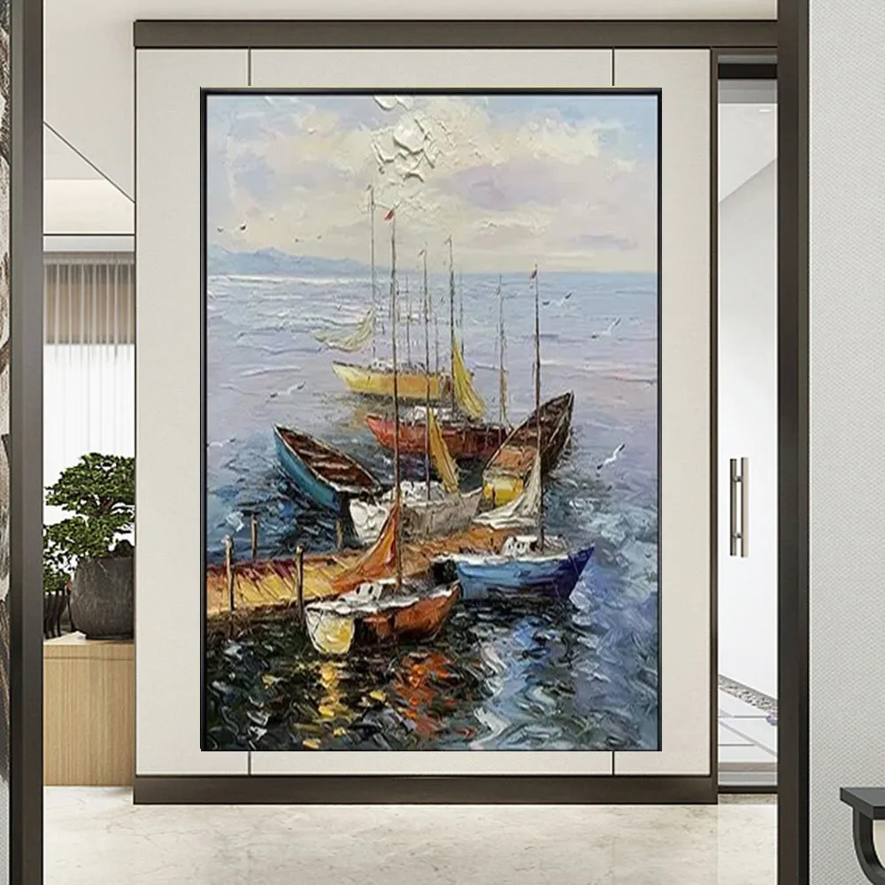 

Pure Hand-Painted Boat Cloth Abstract Oil Painting Minimalist Fashion Modern Art-Wall Home Room Wall Porch Living-Room