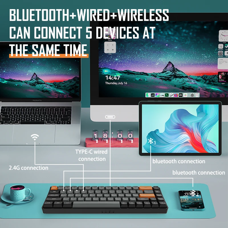 Darkflash gd68 teclado mecânico 68 teclas bluetooth usb tipo-c com