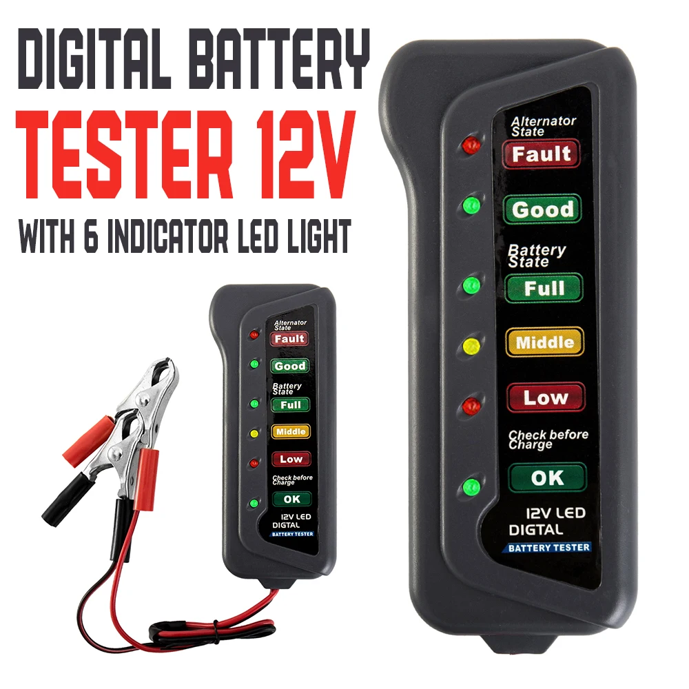 12V Digital Battery Alternator Tester LED Display Volt Check For Car Motorcycle 