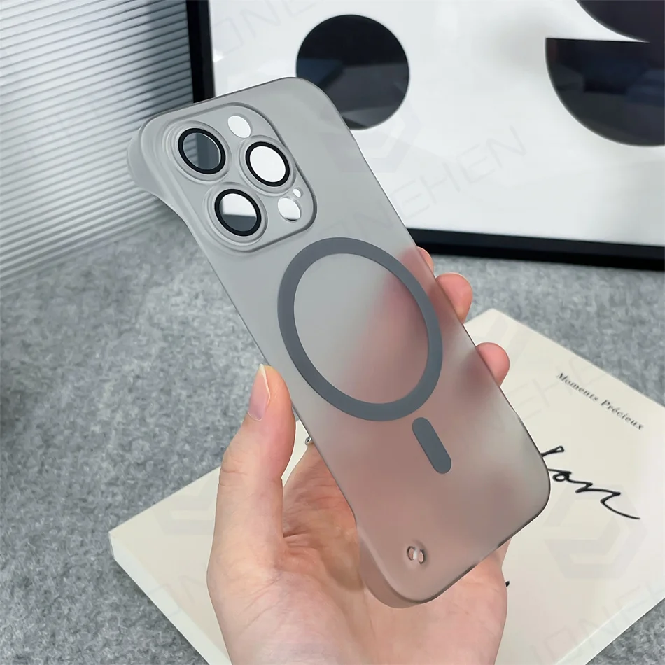 Ultra-Thin Magnetic Frameless Matte Clear Case with Translucent Frosted Lens Cover
