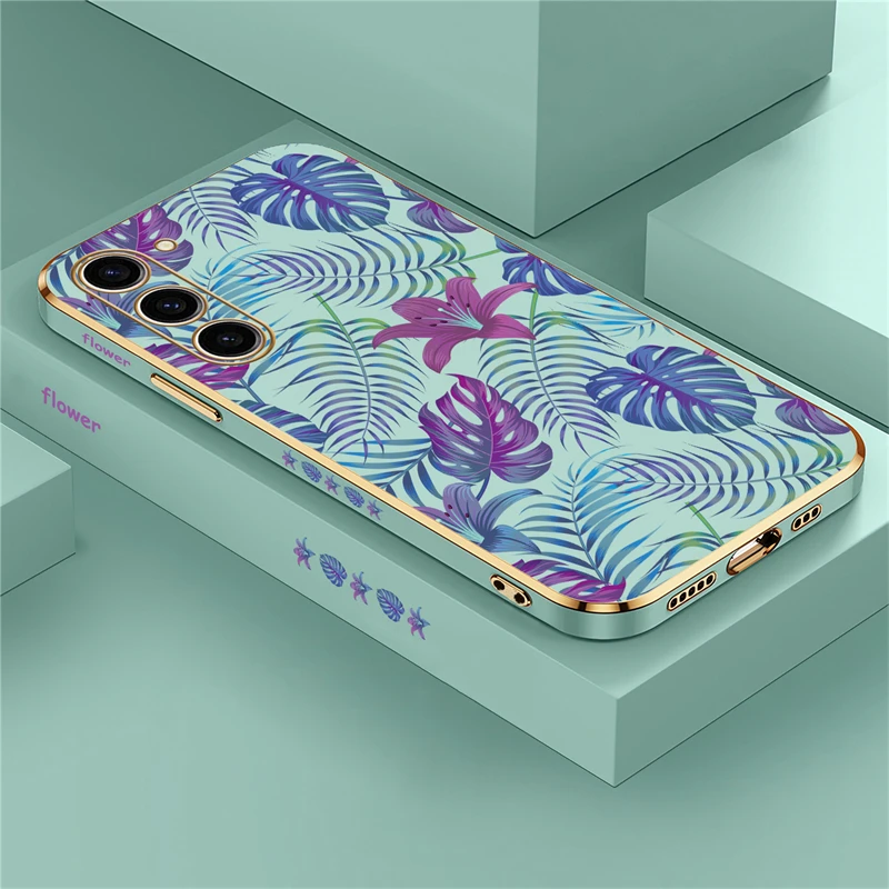 Tropical Plants Purple Leaf Shockproof Silicone Phone Cover