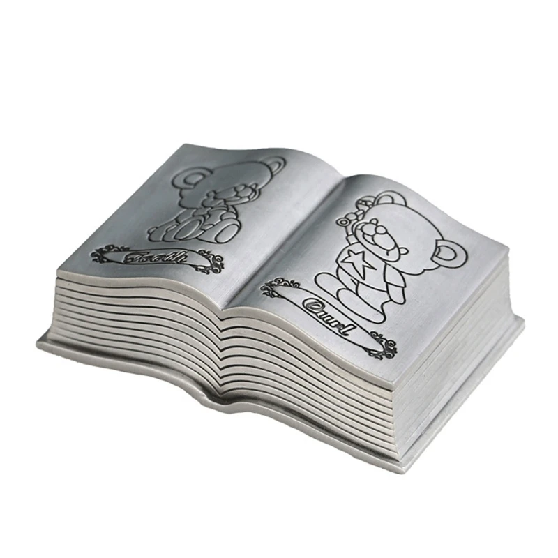 

Vintage Baby First Tooth and Box with Lid Cover Engraved Bear Book Shaped Kids Teeth Fairy Holder