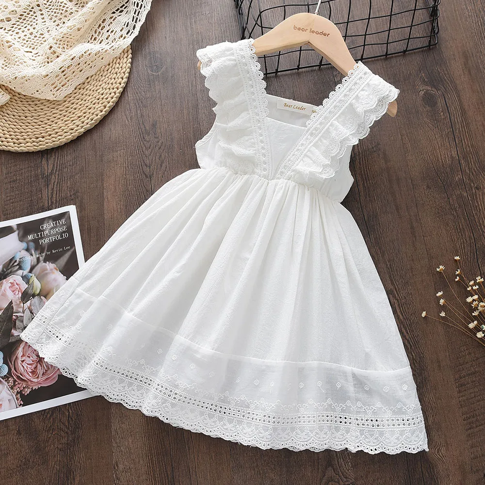 Léto korejské nový dívčí pouštění rukáv kněžna šaty 2-7Y dětské ležérní oblečení móda krajky šaty retro vestidos outfits
