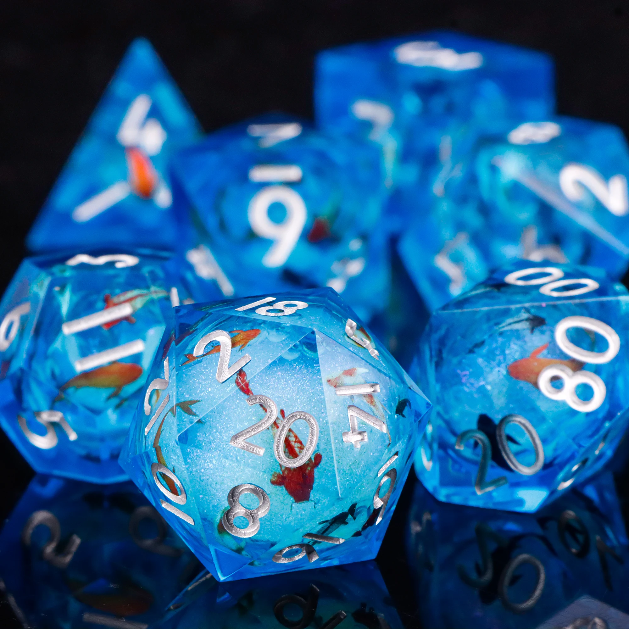 DND 주사위 세트 7개, 퀵샌드 리퀴드 코어 샤프 엣지 수제 D&D 주사위 세..