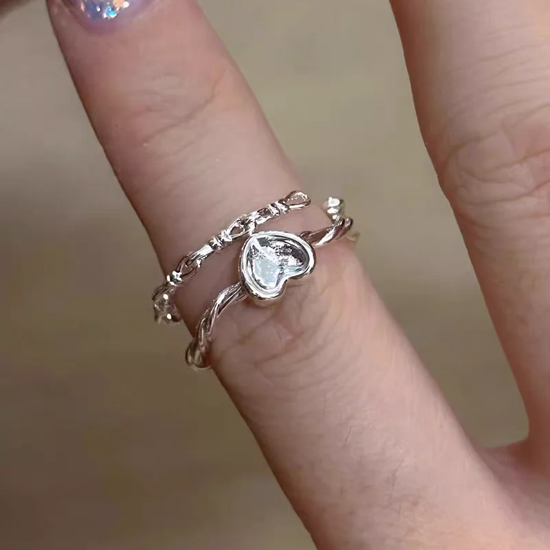 2Pcs Lovely Heart Ring Women Sweet Girls Y2K Handmade Dough Twists Finger Ring Design Openning Jewelry Accessori Regali