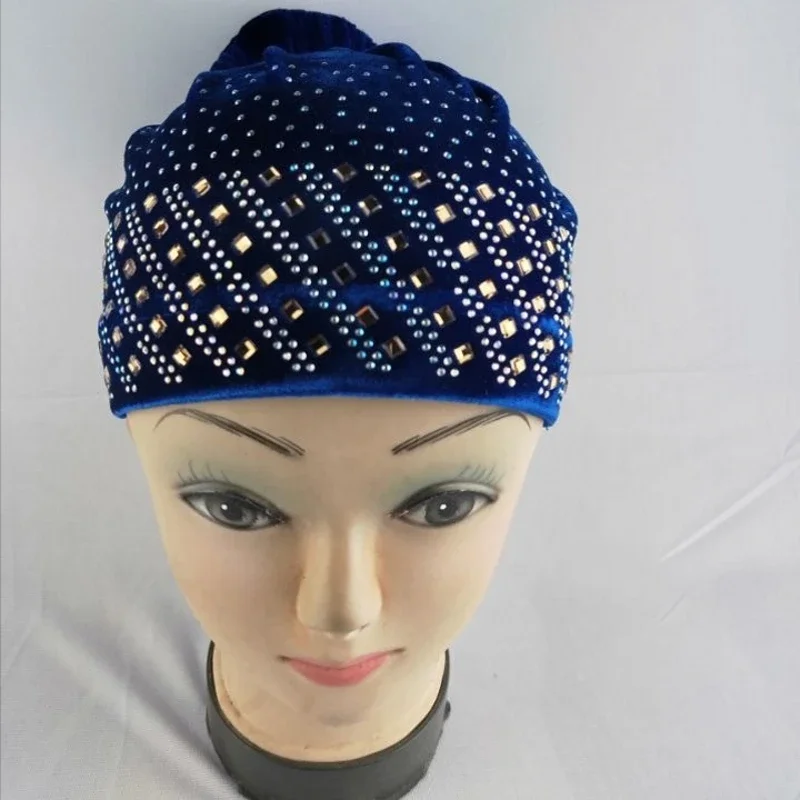 Middle Eastern Muslim Women's Velvet Headscarf Hat Fashionable Rhinestone Hair Care Hat Arabic Pullover Care Hat 5