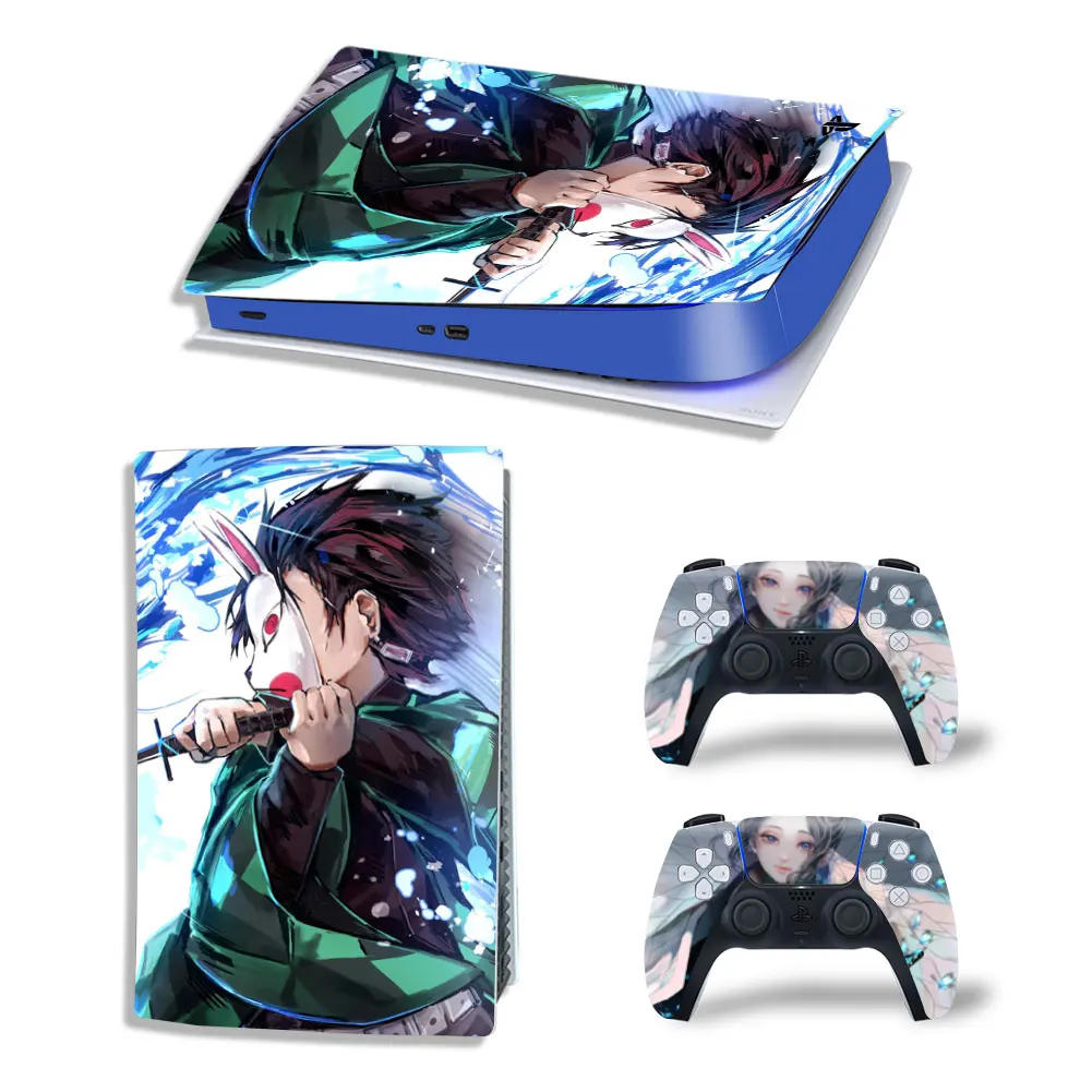 Demon Slayer Tanjiro PS5 Digital Edition Skin Decal Cover for PlayStation 5 Console and 2 Controllers PS5 Skin Sticker Vinyl 