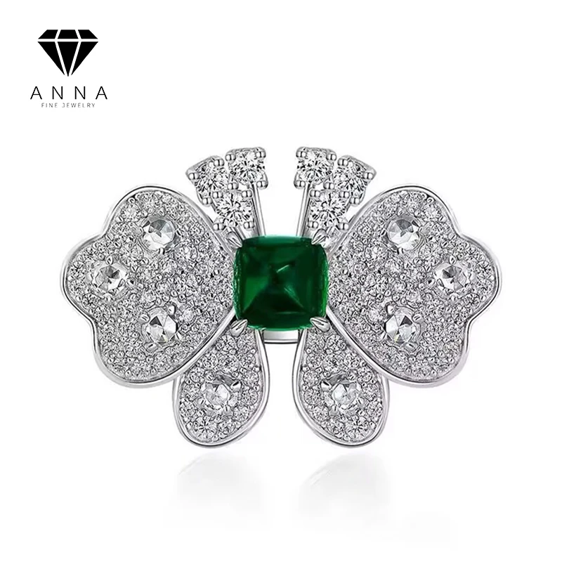 

Luxury Butterfly Emerald Gemstone Ring S925 Sterling Silver Charm for Women Wedding Engagement Dinner Fine Jewelry Bow Knot Gift