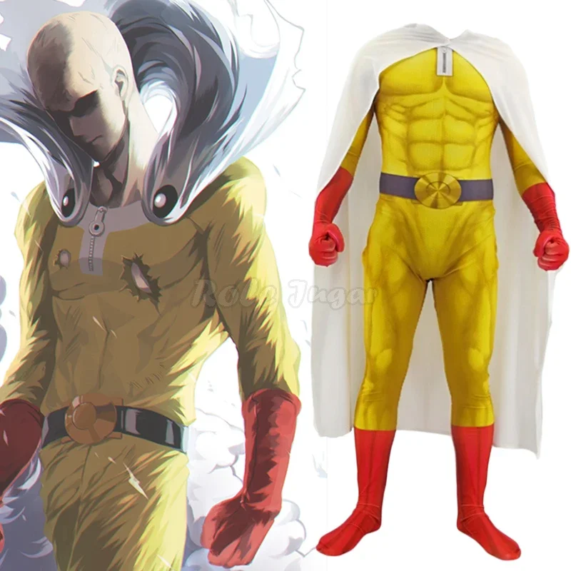 

One Punch Man Cosplay Costumes For Men Kids Saitama Anime Halloween Carnival Party Show Jumpsuits Bodysuit Cloak C133X42