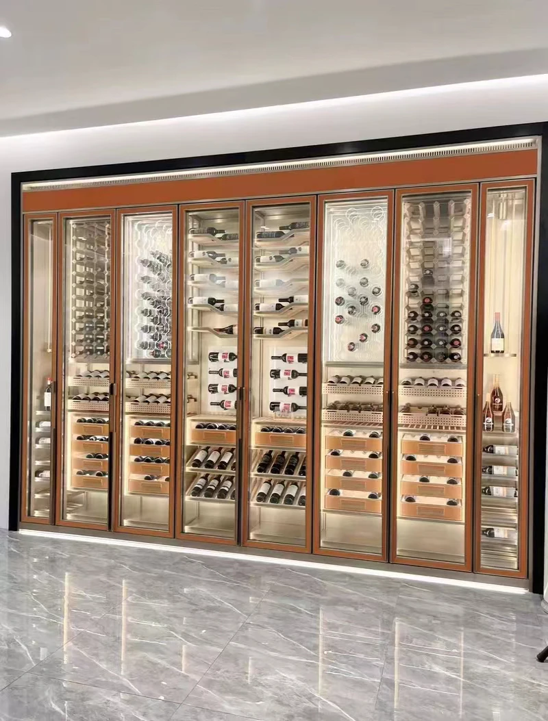 Stainless steel thermostatic wine cabinet, cigar cabinet, commercial Baijiu glass display villa, wine cellar
