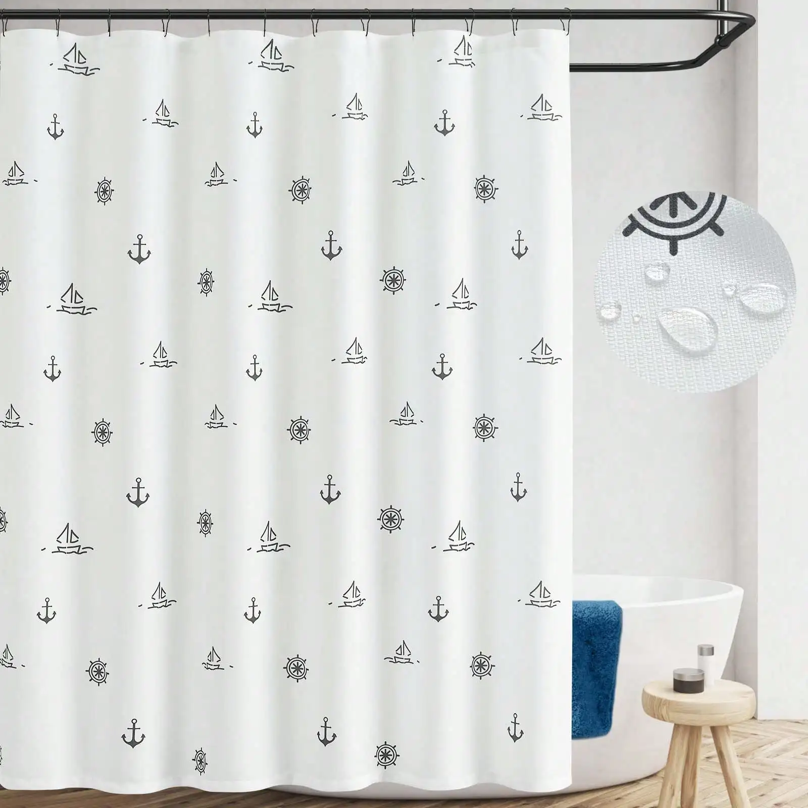 Shower Curtain Nautical For Bathroom Printed Fabric Shower Curtain Ocean Sailboat Simple Waterproof In Bath Shower Curtains Set