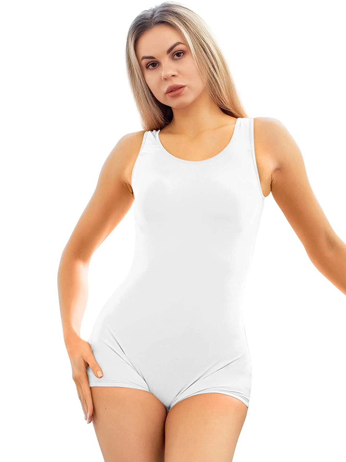 Speerise Women Yogo Jumpsuit Sleeveless Short Unitard Costume Nylon Spandex Dancewear Bodysuit Leotard
