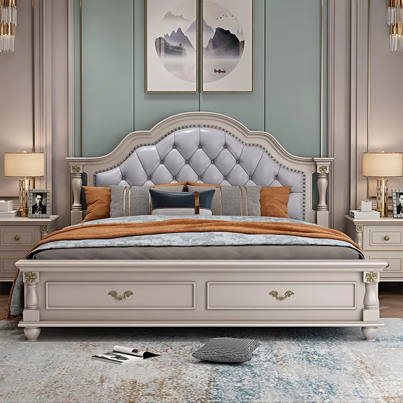 

Nordic Luxury Aesthetic Bed Storage Queen Size Bedroom Twin King Bed Wood Genuine Leather Letto Matrimoniale Room Furniture
