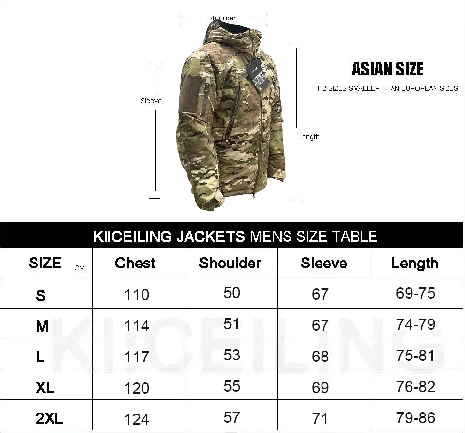 KIICEILING MIG 3.0 Multicam Tactical Jackets For Men Women Winter Warm Waterproof Jacket Army Military Hiking Down Parkas down jackets men jacket camping jacket