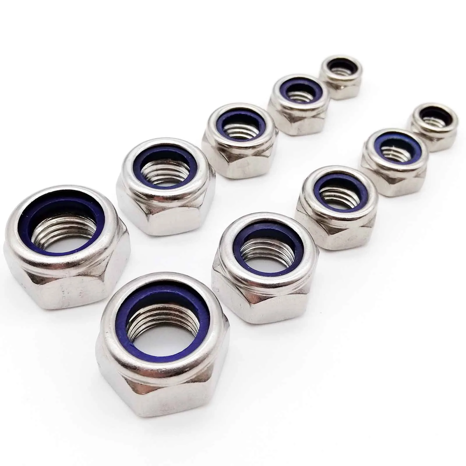 2/5/20/25/50pc M2 M2.5 M3 M3.5 M4 M5 M6 M8 M10 M12 M16 304 Stainless Steel Hex Hexagon Nylon Insert Self Lock Nut Nylock Locknut hexagon nuts nylon lock nut locking nuts