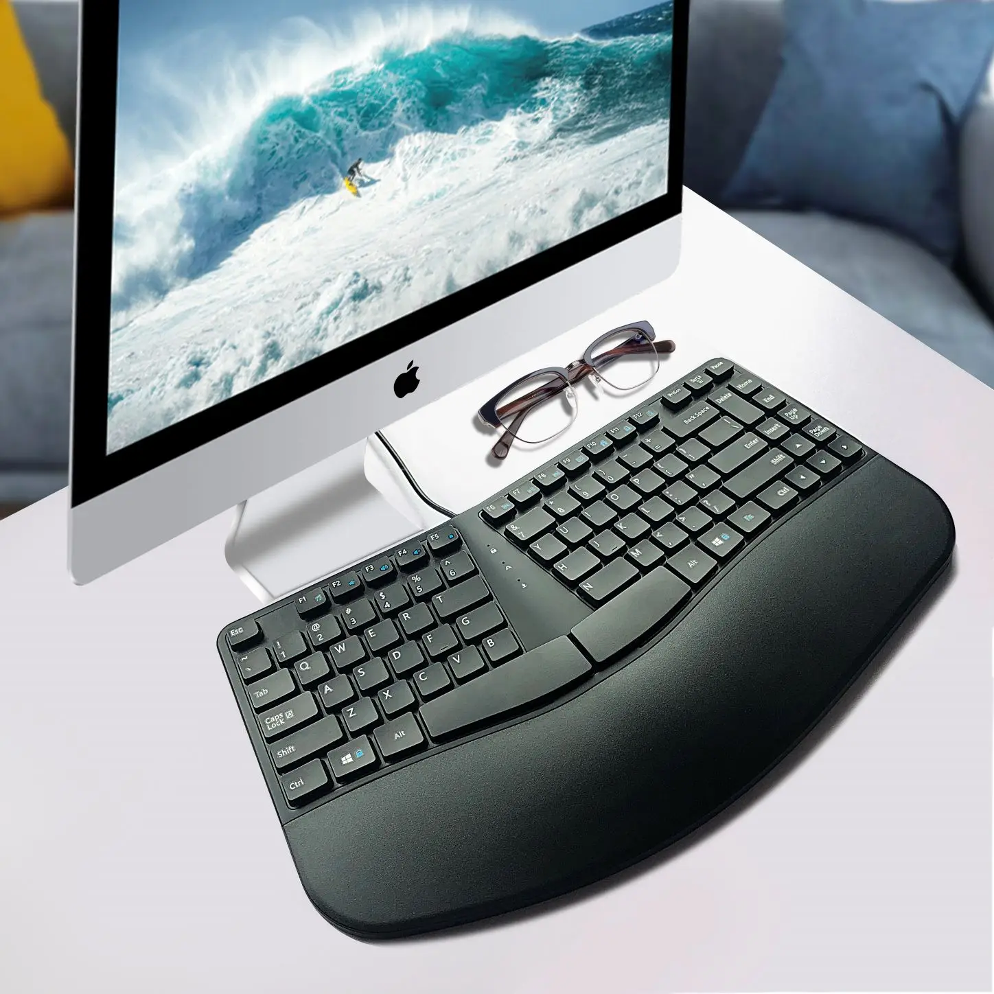 pulso, USB com fio, teclado ergonômico para Windows, Mac, Android