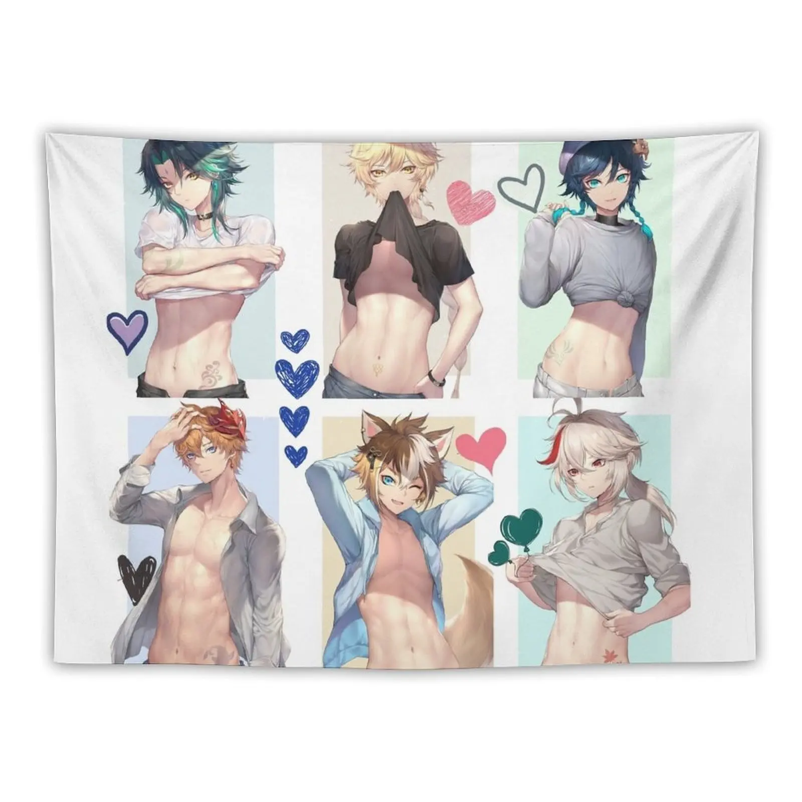 Collage of Hot Genshin Characters Showing ABs Tapestry Home Decor Accessories Decor For Bedroom Aesthetic Room Decor Tapestry