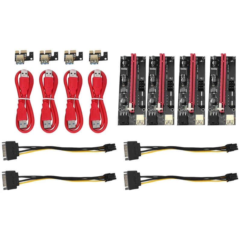 

4 шт., Райзер VER009 USB 3.0 PCI-E, Райзер VER 009S Express 1X 4X 8X16X, Райзер-адаптер, карта SATA, 15 контактов на 6 контактов, кабель питания