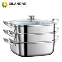 Square steamer household 316 stainless steel thickened double-layer three-layer steamer tray multifunctional gas electromagnetic 1