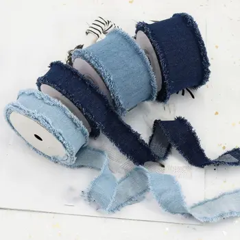 Denim Ribbon Jeans panno tessuto nastro fatto a mano frangia nastro di seta per fai da te cucito artigianato fermaglio per capelli fiocchi vestiti blu Cowboy Decor
